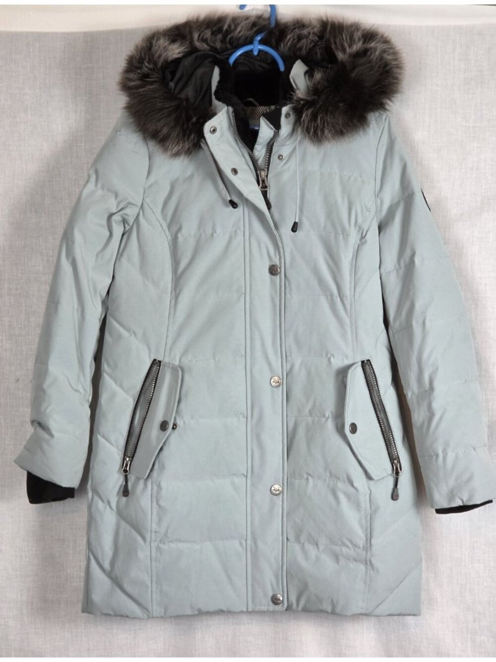Arctic Expedition Coat Women's XS Blue Down Parka Hood Faux Fur Zip Winter Warm
